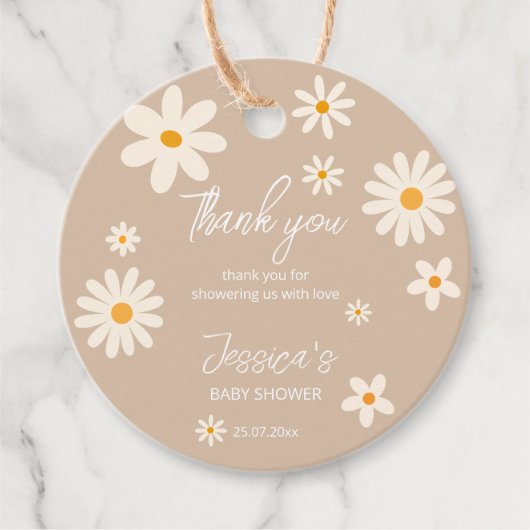 Daisy retro desert baby shower boho bedankt bedankjes labels (Voorkant)