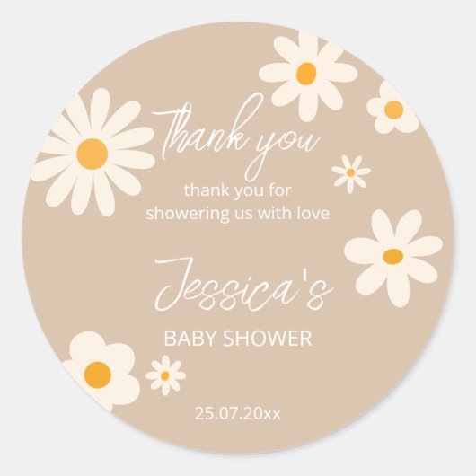 Daisy retro desert baby shower boho classic r ronde sticker (Voorkant)