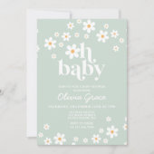 Daisy Retro Floral Baby shower Invitation Kaart (Voorkant)
