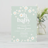 Daisy Retro Floral Baby shower Invitation Kaart (Staand voorkant)