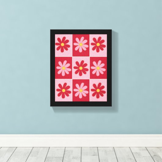 Daisy Retro Flower Pattern Canvas Afdruk (Insitu (Houten vloer))