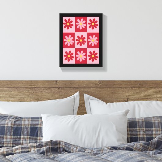 Daisy Retro Flower Pattern Canvas Afdruk (Insitu (Slaapkamer))