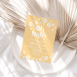 Daisy Retro gele bloemen baby shower uitnodiging