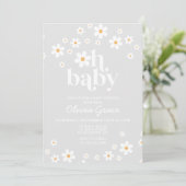 Daisy Retro Gray Floral Baby shower Kaart (Staand voorkant)