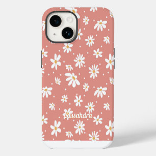 Daisy Retro Hippie 1960s Floral Pink Sinaasappel iPhone 14 Hoesje