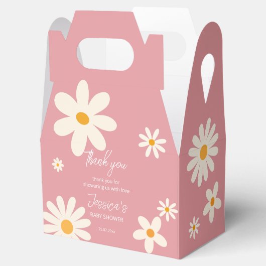 Daisy retro roze baby shower boho bedankdoosjes (Geopend)