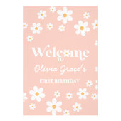 Daisy Retro Roze eerste verjaardag Welkom Foto Afdruk (Voorkant)