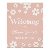 Daisy Retro Roze eerste verjaardag Welkom Perfect Poster (Voorkant)