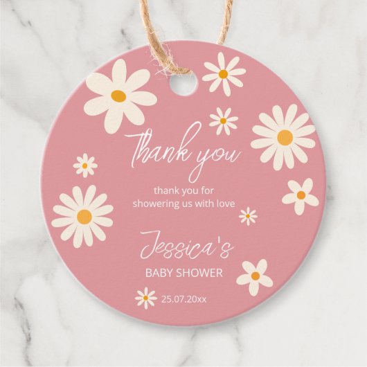 Daisy retro roze woestijn baby shower boho bedankt bedankjes labels (Voorkant)
