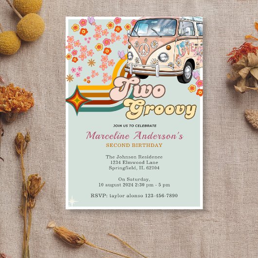 Daisy & Retro Van Floral Groovy Twee 2e verjaardag Kaart