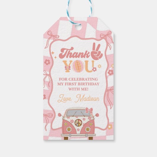 Daisy & Retro Van Pastel Groovy 1e verjaardag Cadeaulabel (Achterkant)