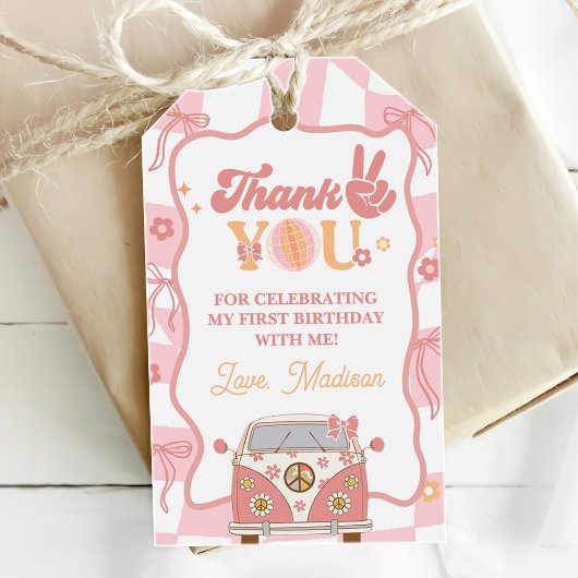 Daisy & Retro Van Pastel Groovy 1e verjaardag Cadeaulabel