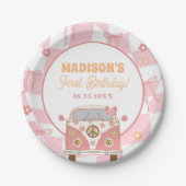 Daisy & Retro Van Pastel Groovy 1e verjaardag Papieren Bordje (Voorkant)