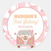 Daisy & Retro Van Pastel Groovy 1e verjaardag Ronde Sticker (Voorkant)