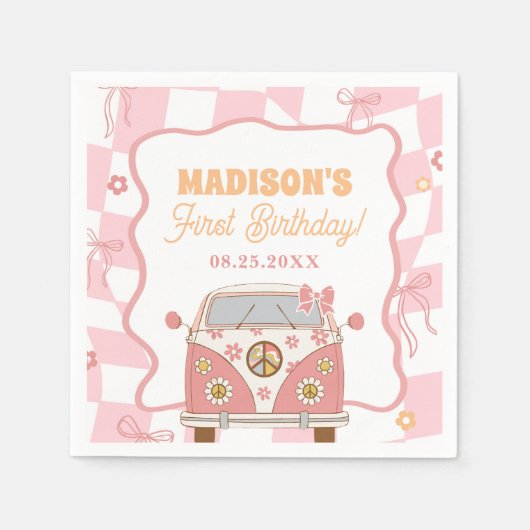 Daisy & Retro Van Pastel Groovy 1e verjaardag Servet (Voorkant)