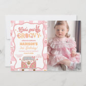 Daisy & Retro Van Pastel Groovy 3e verjaardag foto Kaart (Voorkant)