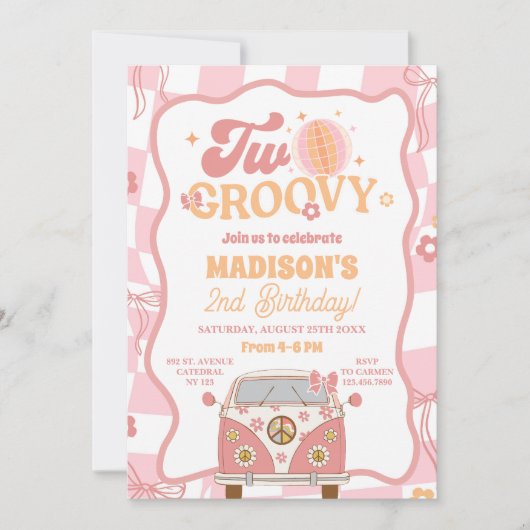 Daisy & Retro Van Pastel Twee Groovy 2e verjaardag Kaart (Voorkant)