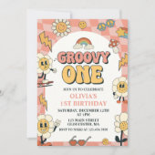 Daisy & Retro Van Pink Groovy Eén 1e Verjaardag Kaart (Voorkant)