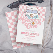 Daisy & Retro Van Pink Groovy Eén 1e Verjaardag Kaart