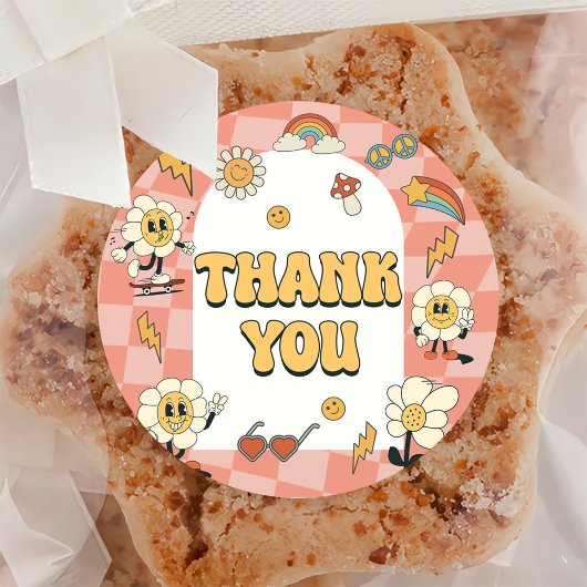 Daisy & Retro Van Pink Groovy Eén 1e Verjaardag Ronde Sticker