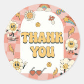 Daisy & Retro Van Pink Groovy Eén 1e Verjaardag Ronde Sticker (Voorkant)