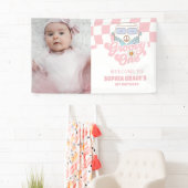 Daisy & Retro Van Pink Groovy Eén 1e Verjaardag Spandoek (Insitu)