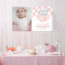 Daisy & Retro Van Pink Groovy Eén 1e Verjaardag