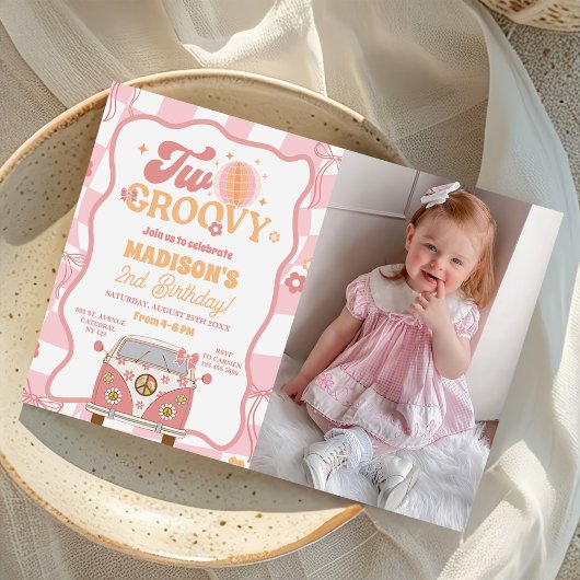 Daisy & Retro Van Two Groovy 2e verjaardag foto Kaart