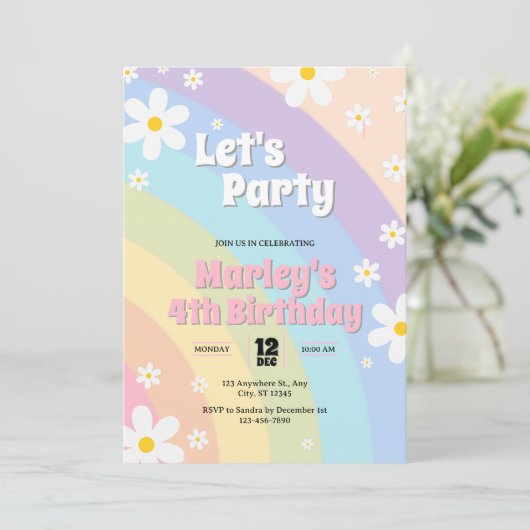 Daisy Retro Verjaardag Uitnodiging (Staand voorkant)