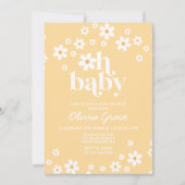 Daisy Retro yellow Floral Baby shower Invitation Kaart (Voorkant)