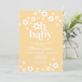 Daisy Retro yellow Floral Baby shower Invitation Kaart (Staand voorkant)
