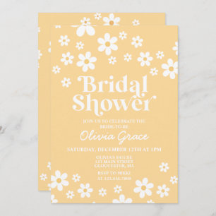 Daisy Retro yellow Floral Bridal Shower Invitation Kaart