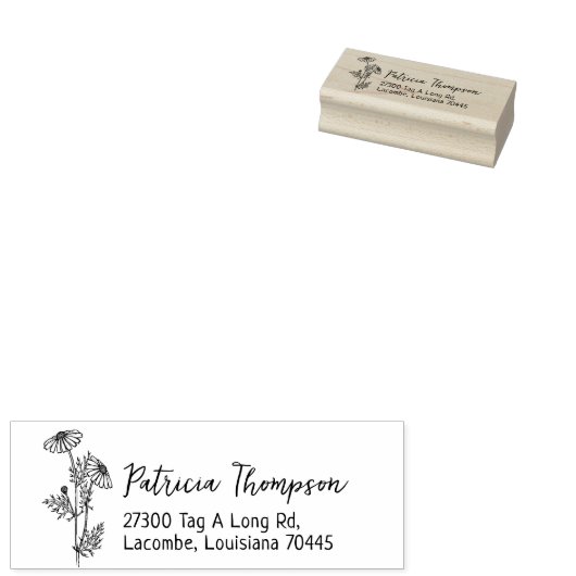 Daisy Return-adres, eenvoudig botanisch Rubberstempel (Gestempeld)