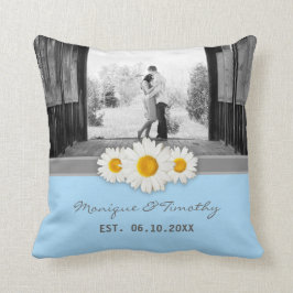Daisy Ribbon Blue Wedding Jubileum Sierkussen