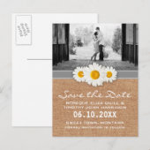 Daisy Ribbon - Burlap Grey & White Bewaar de datum Aankondigingskaart (Voorkant / Achterkant)