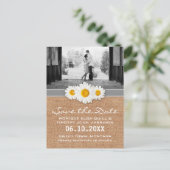 Daisy Ribbon - Burlap Grey & White Bewaar de datum Aankondigingskaart (Staand voorkant)