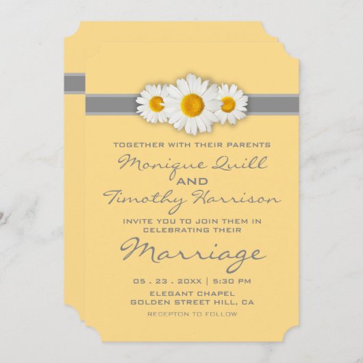 Daisy Ribbon - Geel grijs en wit huwelijk Kaart (Voorkant / Achterkant)