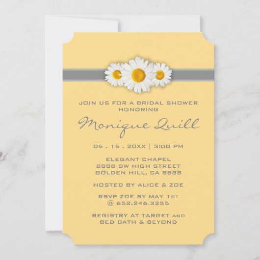Daisy Ribbon - Geel Grijs & Wit Vrijgezellenfeest Kaart (Voorkant)