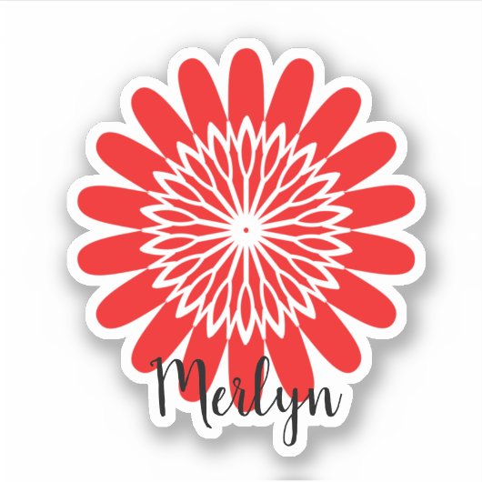 Daisy Rode Bloem Bloem Aangepaste Naam Aangepast Sticker (Voorkant)