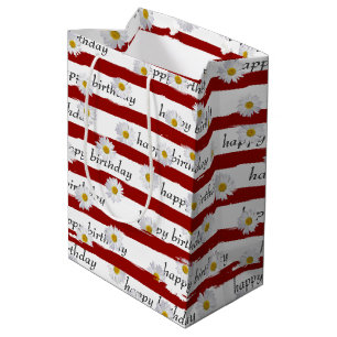 Daisy Rode Strepen Verjaardag Middelgrote Cadeauta Medium Cadeauzakje