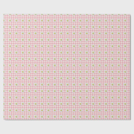 Daisy Rows on Pink Gingham Cadeaupapier (Vlak)