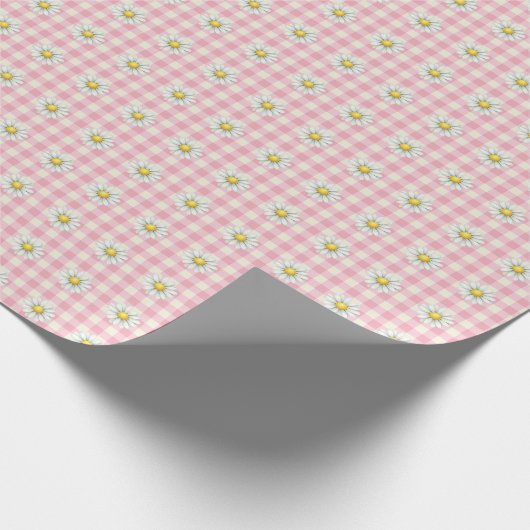 Daisy Rows on Pink Gingham Cadeaupapier (Hoek)