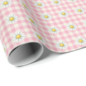 Daisy Rows on Pink Gingham Cadeaupapier (Rol Hoek)