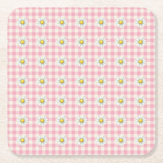 Daisy Rows on Pink Gingham Kartonnen Onderzetters (Voorkant)