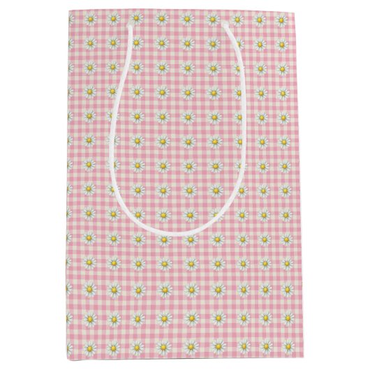 Daisy Rows on Pink Gingham Medium Cadeauzakje (Voorkant)