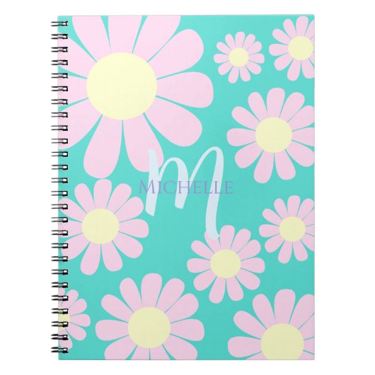 Daisy Roze Blauwgroen Monogram Notitieboek (Voorkant)