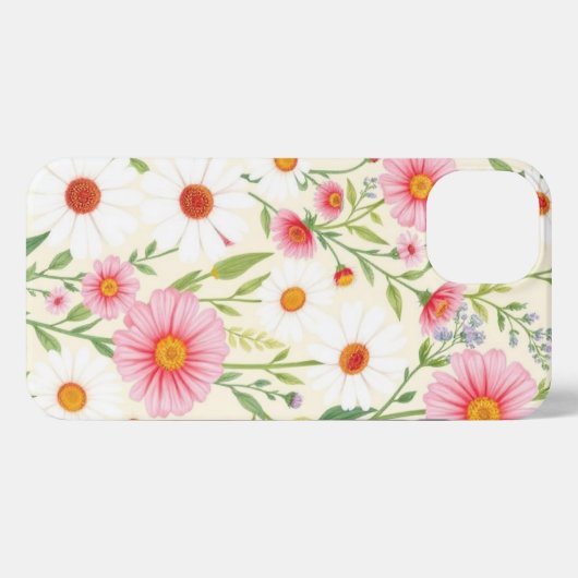 Daisy & Roze Bloemen Patroon Telefoonhoes iPhone Hoesje (Achterkant horizontaal)