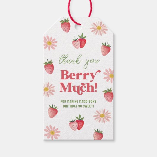 Daisy Roze en Rood Bedankt Berry Veel Verjaardag Cadeaulabel (Voorkant)