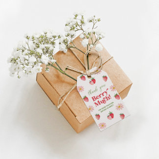 Daisy Roze en Rood Bedankt Berry Veel Verjaardag Cadeaulabel