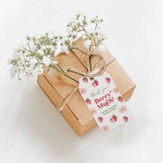 Daisy Roze en Rood Bedankt Berry Veel Verjaardag Cadeaulabel